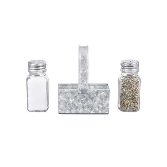 Salt and Pepper Shaker Set with metal caddy padded - Picture 2 of 6